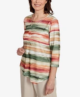 Alfred Dunner Petite Copper Canyon Watercolor Stripe Crew Neck Top