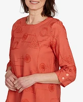 Alfred Dunner Petite Copper Canyon Metallic Embroidered Geometric Top