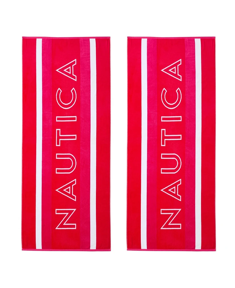Nautica Logo Stripe Jacquard Beach Towel Set, 68" X 36"
