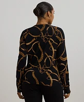 Lauren Ralph Plus Belting-Print Cotton-Blend Sweater