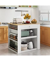 Modern Kitchen Island with Rubber Wood Countertop and Storage