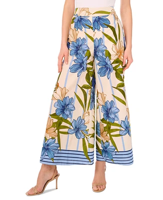 CeCe Women's Printed High-Rise Wide-Leg Pull-On Pants