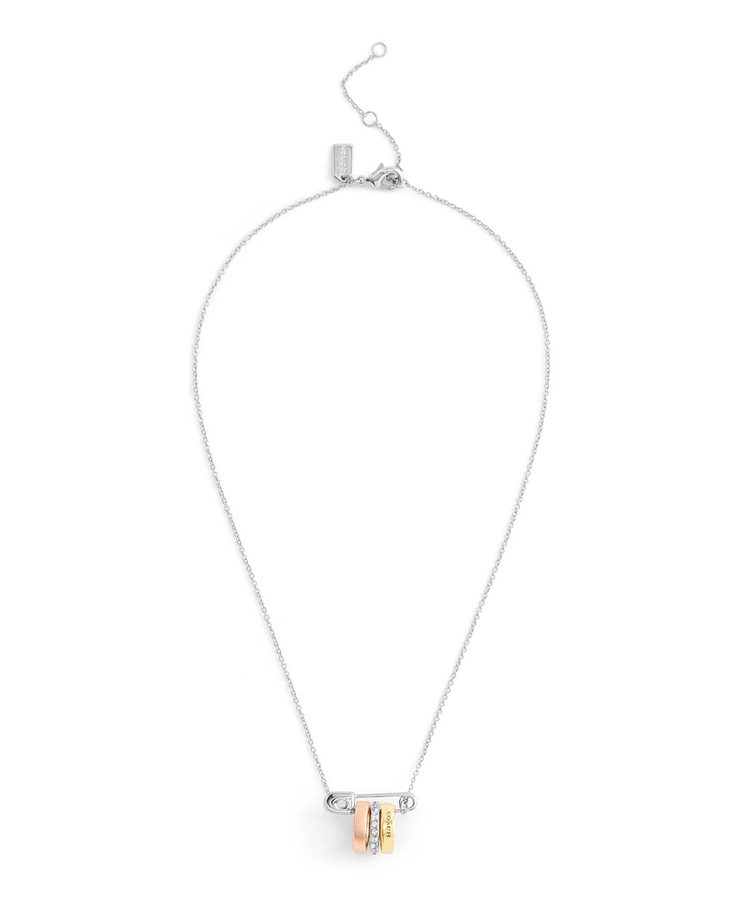 Coach Faux Stone Signature Safety Pin Rondelle Pendant Necklace