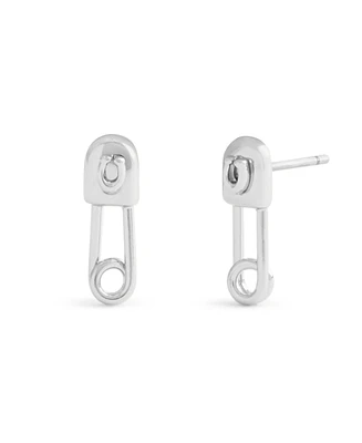 Coach Rhodium Signature Safety Pin Stud Earrings