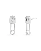 Coach Rhodium Signature Safety Pin Stud Earrings