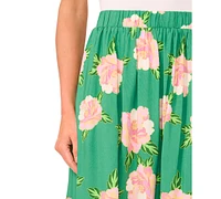 CeCe Women's Floral Pull-on Midi Circle Skirt