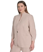 Calvin Klein Plus Novelty 3/4-Sleeve One-Button Jacket