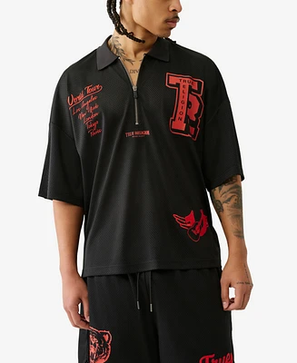 True Religion Men's Short Sleeve Oversized Mesh Polo Shirt