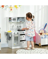 Play Kitchen Set for Kids, Kids Kitchen Playset with Lights Sounds, Apron and Chef Hat, Ice Maker, Microwave, Towel Rack, Utensils, Range Hood, Fun wi