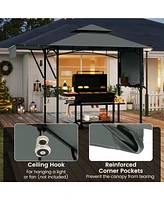 13 x 5 Feet Grill Gazebo with Dual Side Awnings and 2 Shelves Adjustable Shadow