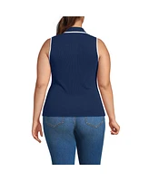 Lands' End Plus Drapey Rib Sleeveless Johnny Collar Polo Shirt