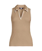 Lands' End Plus Drapey Rib Sleeveless Johnny Collar Polo Shirt