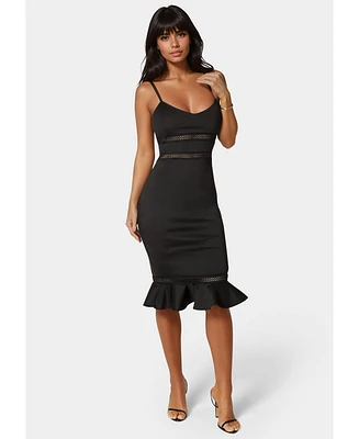 Bebe Women's Lace Trim Flounce Midi Dress