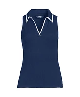 Lands' End Women's Drapey Rib Sleeveless Johnny Collar Polo Shirt