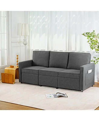 Retractable 3-Seater Sofa for Small Spaces, Dark Gray Linen