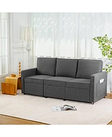 Retractable 3-Seater Sofa for Small Spaces, Dark Gray Linen
