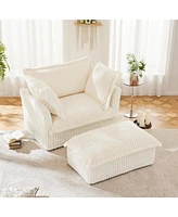 Upholstered Armchair with Ottoman (Set of 2) - Cream Corduroy