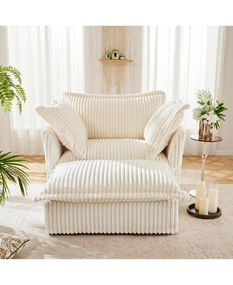Upholstered Armchair with Ottoman (Set of 2) - Cream Corduroy