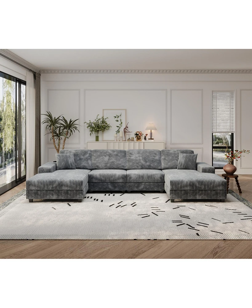 Convertible Corduroy Sofa, Large 4 Seat, Living Room Chair, Dark Grey