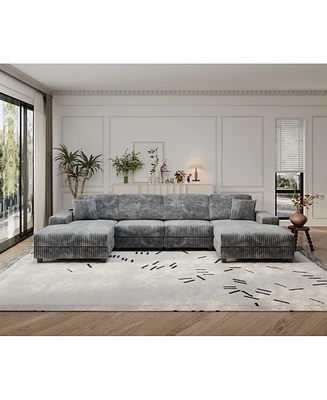 Convertible Corduroy Sofa, Large 4 Seat, Living Room Chair, Dark Grey