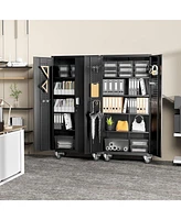 Veripco Garage Storage Cabinets with Locking Doors and 4 Adjustable Shelves, Metal Storage Cabinets with Wheels for Garage, Office, Kitchen, Laundry&U