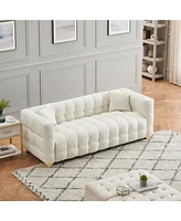 80 inches long, 21.7 inches deep, American body structure, technology fabric sofa, 3 seats waterproof and stain-proof, Beige anti-cat paw sofa