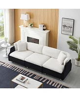 95.3 inches velvet black and white two throw pillows, spacious and comfortable 3 seat sofa, suitable for modern living room. black and white