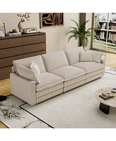 Beige Modular Sectional Sofa with Pillows for Living Room and Bedroom