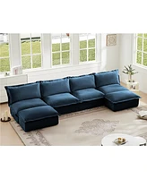 U Shape Sectional Sofa, Armless with Ottoman and French Edge