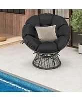 Pe Wicker Papasan Chair with Thick and Removable Cushion