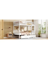 Twin Bunk Bed with 2 Drawers, Convertible Twin Beds, Ladder, Guardrails, White