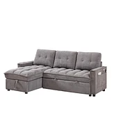 78.75" Reclining Sofa, Pull-Out Sofa Bed with Usb and tape-c charging ports, L-Shaped Sectional Sofa with Reclining Storage and Arm Side Organize