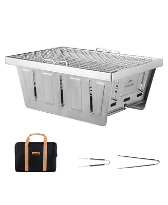 Naturehike Camping Charcoal Grill for Igt Table, Folding Barbecue Grill with Tongs & Carry Bag, Portable Bbq Grill for Outdoor Car Camping Cooking Tai