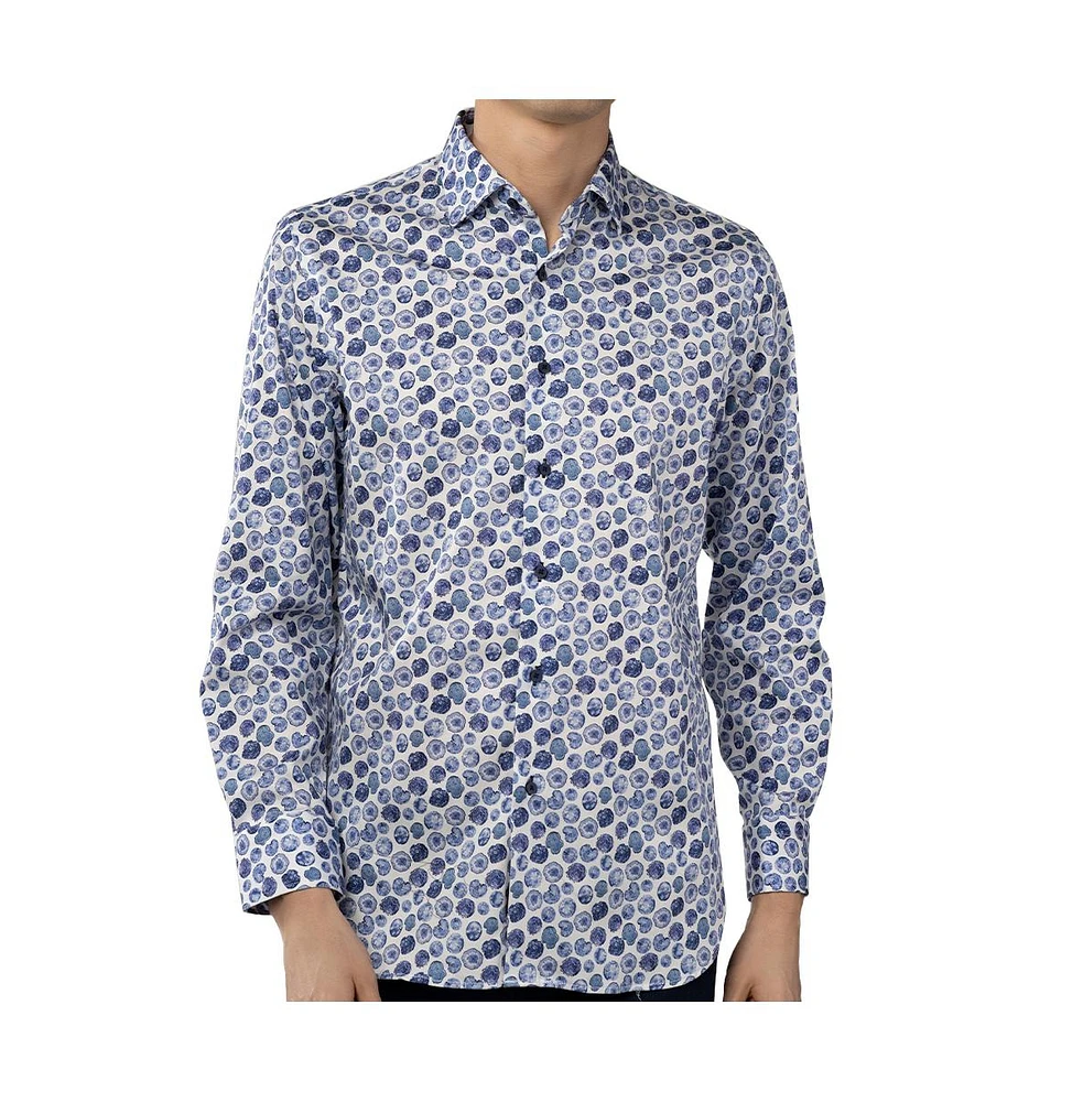 Luchiano Visconti Men's White Multicolor Circular print shirt