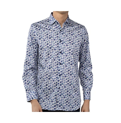 Luchiano Visconti Men's White Multicolor Circular print shirt