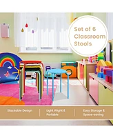 17.5 Inch Set of 6 Portable Plastic Stack Stools with Metal Frame