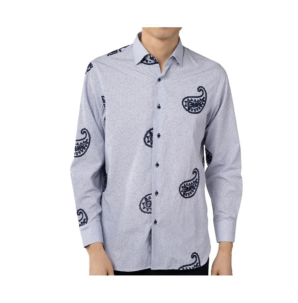 Luchiano Visconti Men's Blue and White Paisley shirt