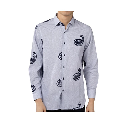 Luchiano Visconti Men's Blue and White Paisley shirt