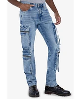 Raw X Men's All Over Zipper Cargo Pocket Straight Fit Fashion Jeans