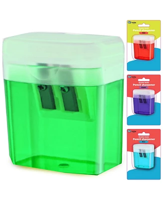 Pencil Sharpener Dual Hole Manual Yellow, Jumbo Crayon Sharpener w/Cover & Bin, Handheld Pencil Sharpeners for Large & Standard Pencils, 1 Pc –
