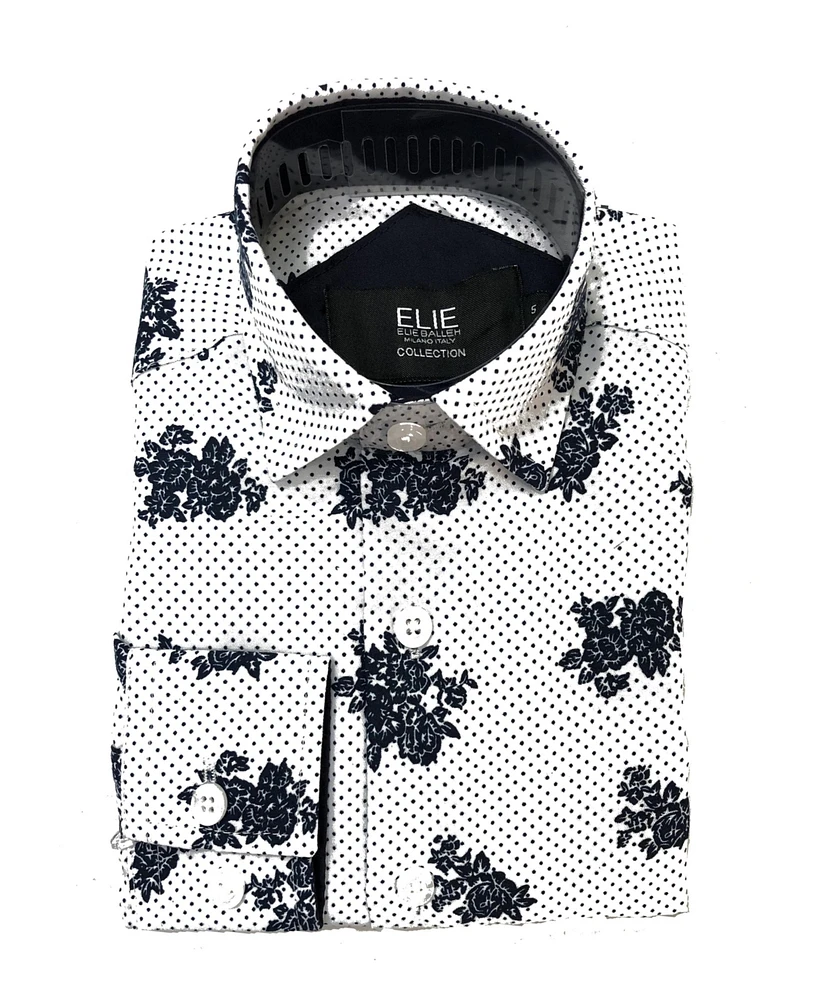 Elie Balleh Little Boys White Floral Print Button-Down Slim Fit Shirt