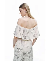 Nocturne Women's Patterned Midi Dress with Sash Tie