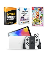 Nintendo Switch White Oled Console with Rabbids: Party of Legends, MightySkins Console and Controller Skin Voucher