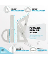 Geometry Plastic Ruler Set, Clear 12 inch/ 30 cm Straight Ruler, Triangle Rulers, Protractor Ruler Tool Set, Transparent School and Office Supplies Ma