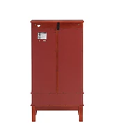 Lighted Glass Cabinet Glass Wine Cabinet Curio Display Cabinet with Adjustable Glass Shelves 2 Doors and 1 drawer Cabinet Bulb Included Cherry