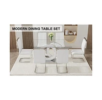 Translucent Glass Dining Set: Rectangular Table & 6 Pu Chairs