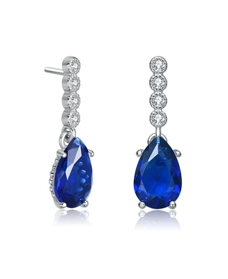 Sterling Silver with White Gold Plating Colored Pear Cubic Zirconia Drop Earrings