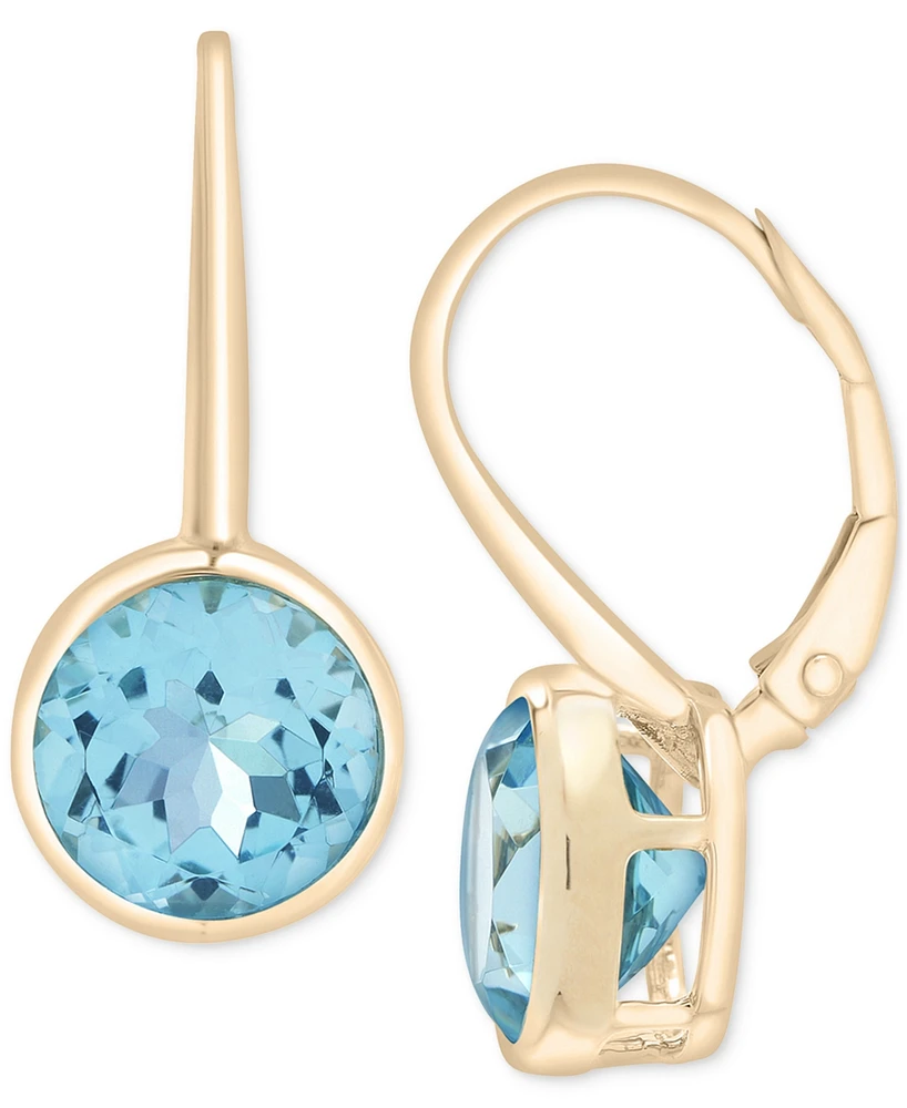 Sky Blue Topaz Bezel Circle Drop Earrings (7-1/2 ct. t.w.) in 14k Gold