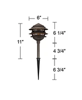 John Timberland Tiered Pagoda 11" High Bronze Led Path Lights Set of 2 - John Timberland