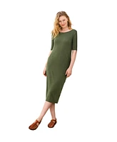 Celtic & Co. Women's Linen Blend Button Back Midi Dress